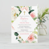 Blush Rozen Baby Baptisme en Brunch Pink & White Kaart (Staand voorkant)