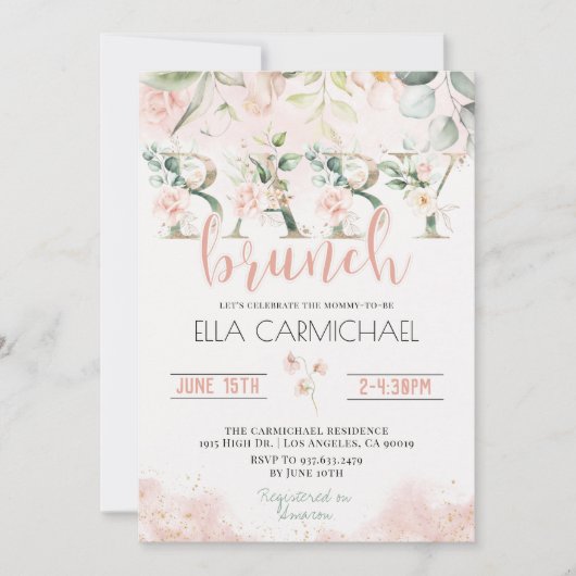 Blush Rozen Baby Brunch Invitation Kaart (Voorkant)