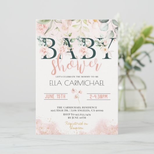 Blush Rozen Baby shower Uitnodiging (Staand voorkant)
