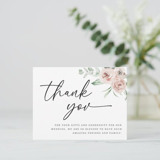 Blush rozen bedankt je kaart, bruiloft bedankt kaart (Staand voorkant)