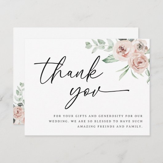 Blush rozen bedankt je kaart, bruiloft bedankt kaart (Voorkant / Achterkant)