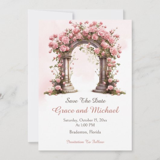 Blush Rozen Boho bruiloft boog bruiloft Save The Date (Voorkant)