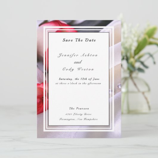 Blush Rozen en parelroze roodbruin Save The Date (Staand voorkant)