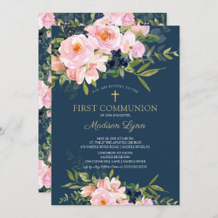 Blush Rozen en pinda's First Communie Kaart