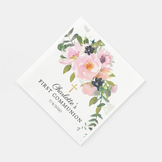 Blush Rozen en pinda's First Communie Servet (Hoek)