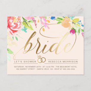 Blush Rozen en Vrijgezellenfeest met gouden diam Uitnodiging Briefkaart