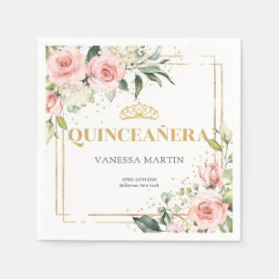 Blush rozen eucalyptus goud tiara 15e verjaardag servet