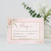 Blush Rozen & gouden accenten bruiloft RSVP Kaartje (Staand voorkant)