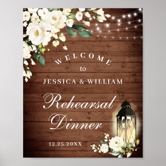 Blush Rozen Lantern Rustic Wood Rehearsal Dinner Poster (Voorkant)