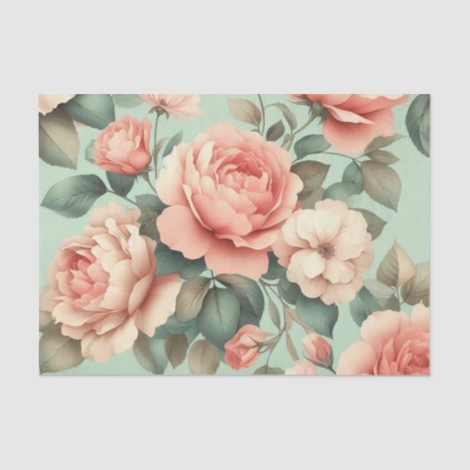Blush Rozen Mint Groen Decoupage Tissuepapier (Voorkant)