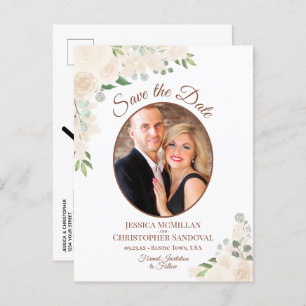 Blush Rozen Ovale foto Weddenschap Opslaan Datum Aankondigingskaart