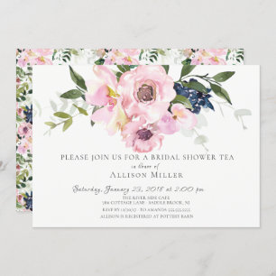 Blush Rozen & Peonies Bridal Tea Party Invitation Kaart