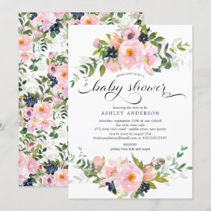 Blush Rozen & Pioenen Bloemen Baby shower Kaart