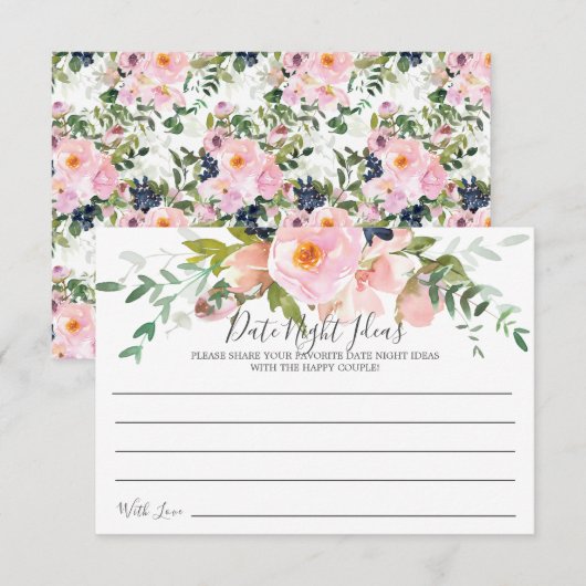 Blush Rozen & pioenen Date Night Ideeën Kaart (Voorkant / Achterkant)