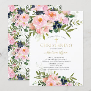 Blush Rozen & pioenen doopsel Kaart