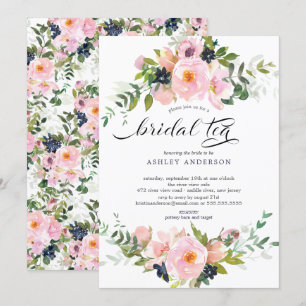 Blush Rozen & pioenen Vrijgezellenfeest bruidsthee Kaart