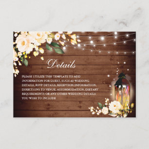 Blush Rozen Rustic Wood Lantern Weddenschap Detail Informatiekaartje