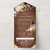 Blush Rozen Rustic Wood Lantern Wedding All In One Uitnodiging (Binnen)