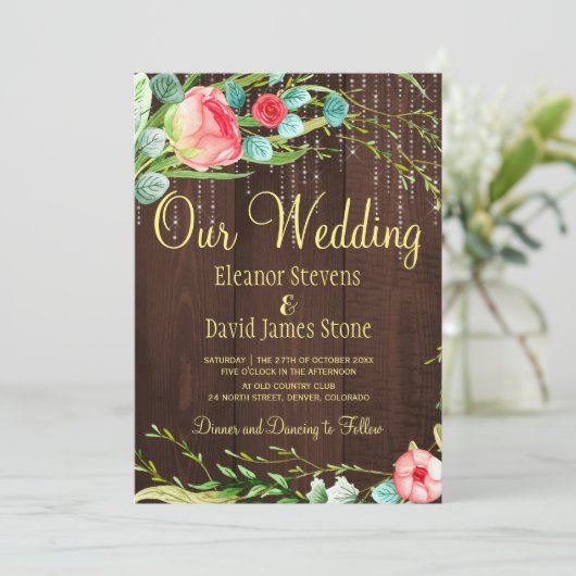 Blush rozen rustieke string lichten schuur houten  kaart (Staand voorkant)