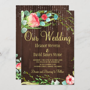 Blush rozen rustieke string lichten schuur houten  kaart