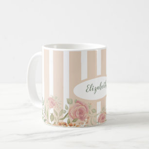 Blush Rozen struik waterverf monogrammen Koffiemok