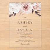 Blush Rozen & White Flowers Wedding Acryl Uitnodigingen (Voorkant)