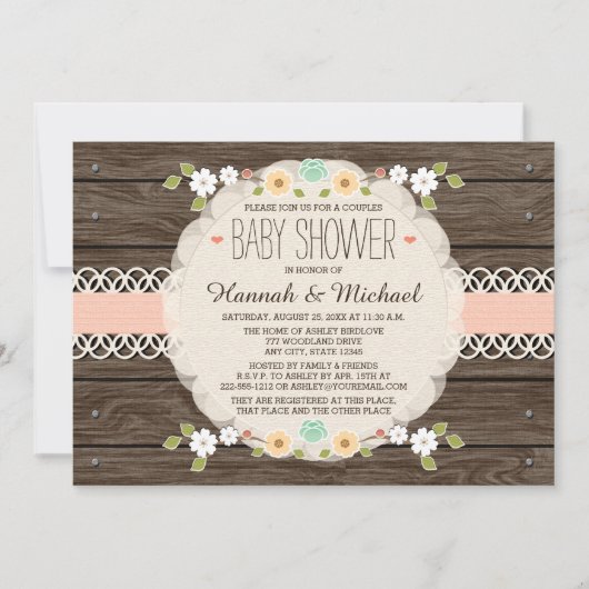 BLUSH RUSTIC FLORAL BOHO KOPPELT BABY SHOWER KAART (Voorkant)
