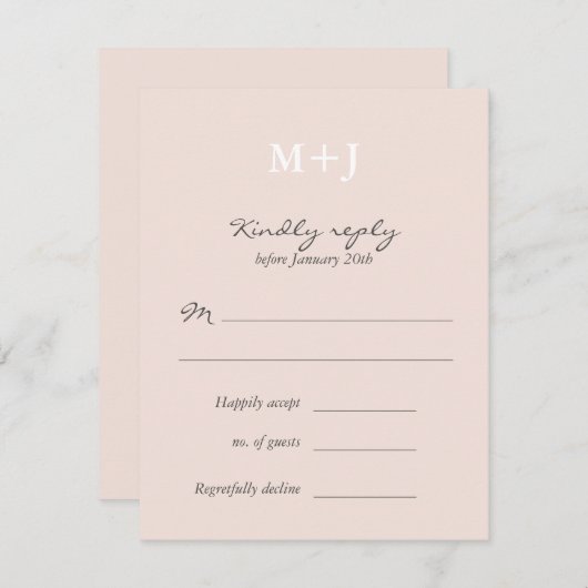 Blush Rustic Monogram Wreath Wedding Réponse RSVP (Devant / Derrière)