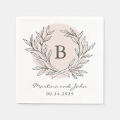 Blush Rustic Monogram Wreatpaper Cocktail Napkin Servetten (Voorkant)