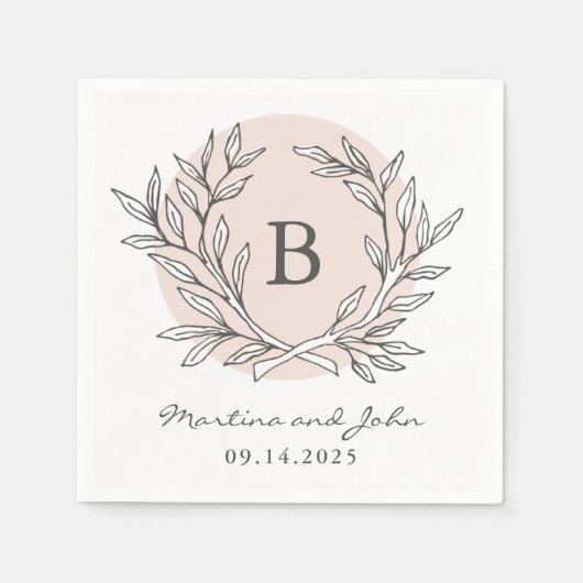 Blush Rustic Monogram Wreatpaper Cocktail Napkin Servetten (Voorkant)