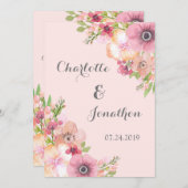 Blush Rustic Pink Flowers Wedding Invitations Kaart (Voorkant / Achterkant)