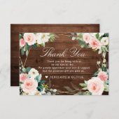 Blush Rustic Wood Floral Botanical Wedding Bedankkaart (Voorkant / Achterkant)