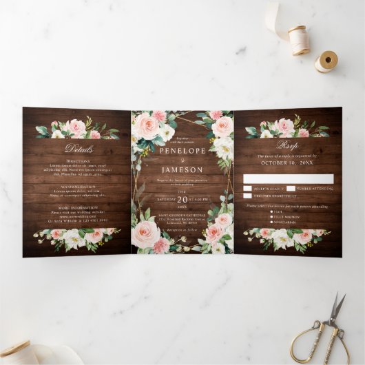 Blush Rustige houtflora Geometrische botanische Drieluik Programma (Binnen)