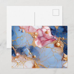 Blush & Saffier Marmer met Gouden Parels Briefkaart