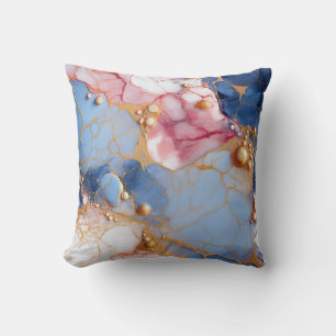 Blush & Saffier Marmer met Gouden Parels Kussen