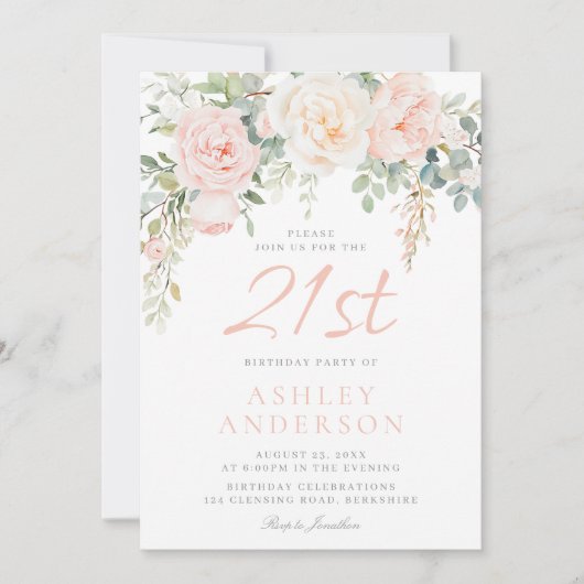 Blush & Sage Bloemen Meisjes 21ste Verjaardagsfees Kaart (Voorkant)