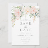 Blush & Sage Bloemige Mooie Bruiloft Save The Date (Voorkant)