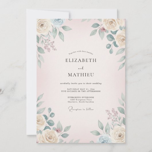 Blush Sage Bloom Bruiloft Kaart (Voorkant)