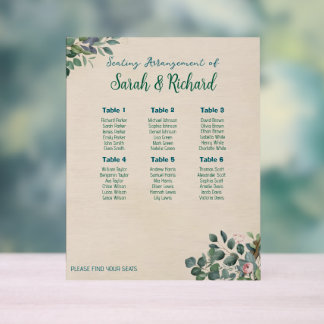 Blush Sage Floral Wedding Seating Chart