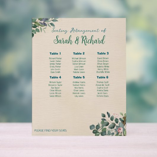 Blush Sage Floral Wedding Seating Chart (Neutre)
