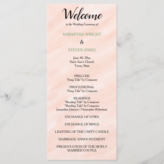 Blush Sage Green Waterverf Wedding Programme Programma (Voorkant)