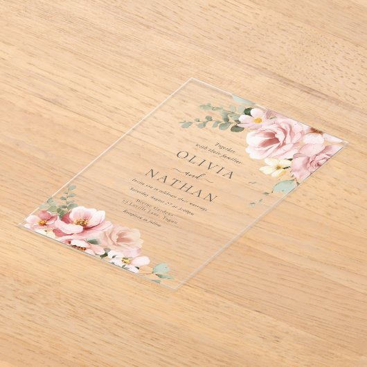 Blush & Sage Groen Goddelijke Elegantie Bruiloft Acryl Uitnodigingen (Laagn)