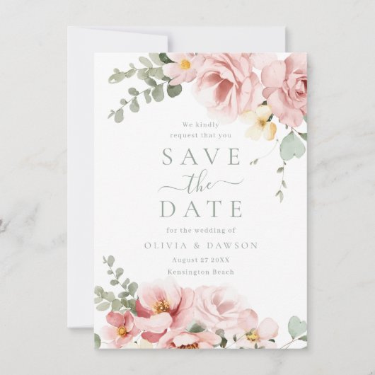 Blush & Sage Groen Goddelijke Elegantie Bruiloft Save The Date (Voorkant)