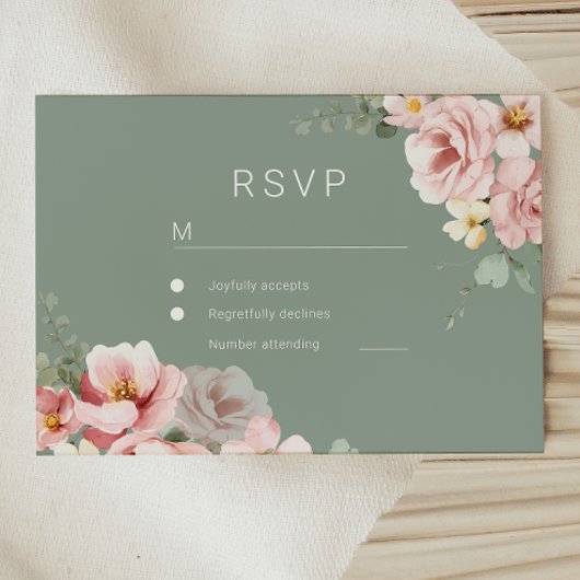 Blush & Sage Groene Bruiloft RSVP Reactie Kaart