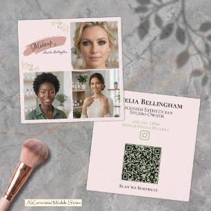 Blush Sage Luxe 3 Foto Portfolio QR Code Make-up Vierkante Visitekaartje
