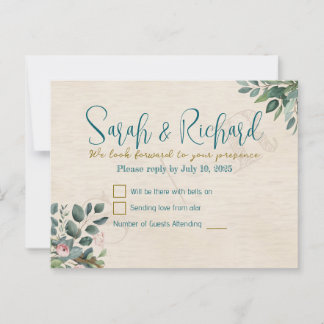 Blush & Sage with Watercolor Foliage Wedding RSVP Briefkaart