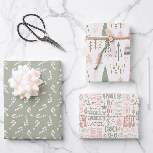 Blush Sage Wrapping Paper Flat Sheet Set van 3 (Voorkant)