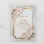 Blush Sakura Marble Gilded Frame Wedding Kaart (Voorkant / Achterkant)