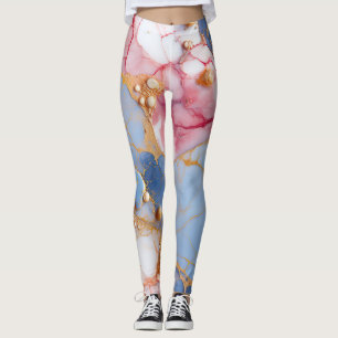 Blush & Sapphire Marmer met Gouden Parels Leggings