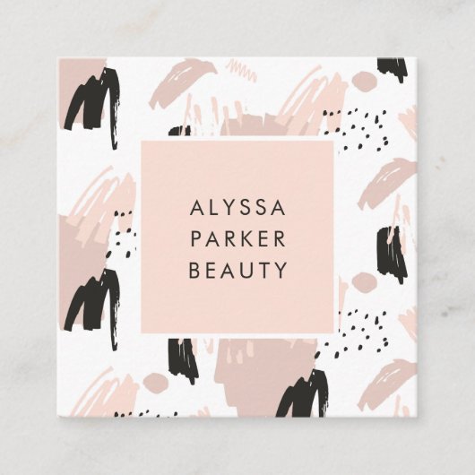 Blush Scribble | Trendy en Chic Vierkante Visitekaartje (Voorkant)